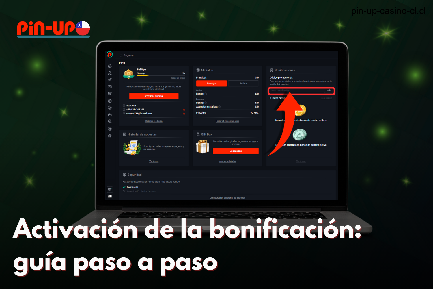 Los usuarios de Chile pueden utilizar el código promocional en el sitio web de Pin-Up accediendo a su cuenta personal y haciendo clic en el campo especial