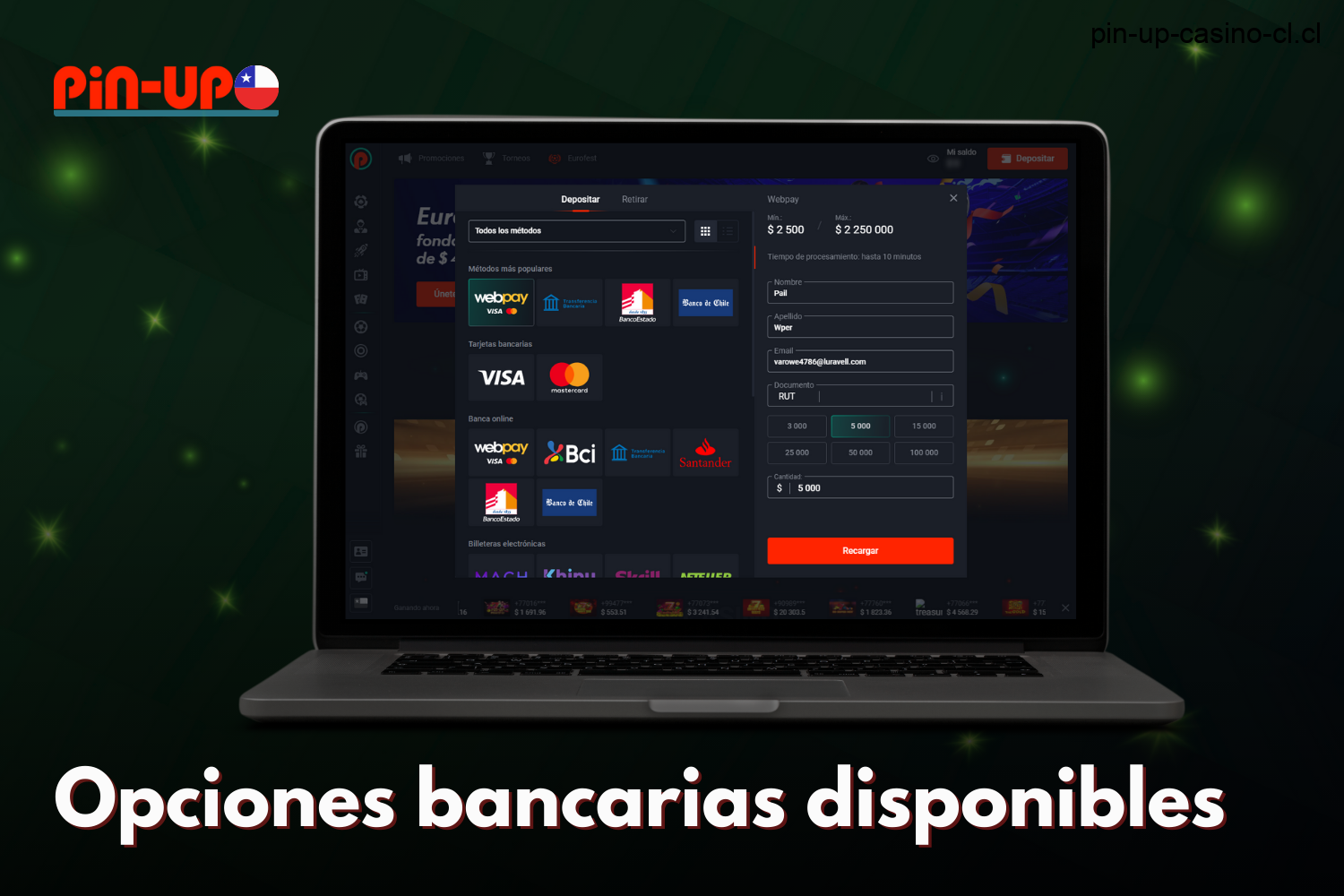 Pin Up tiene opciones bancarias para usuarios de Chile