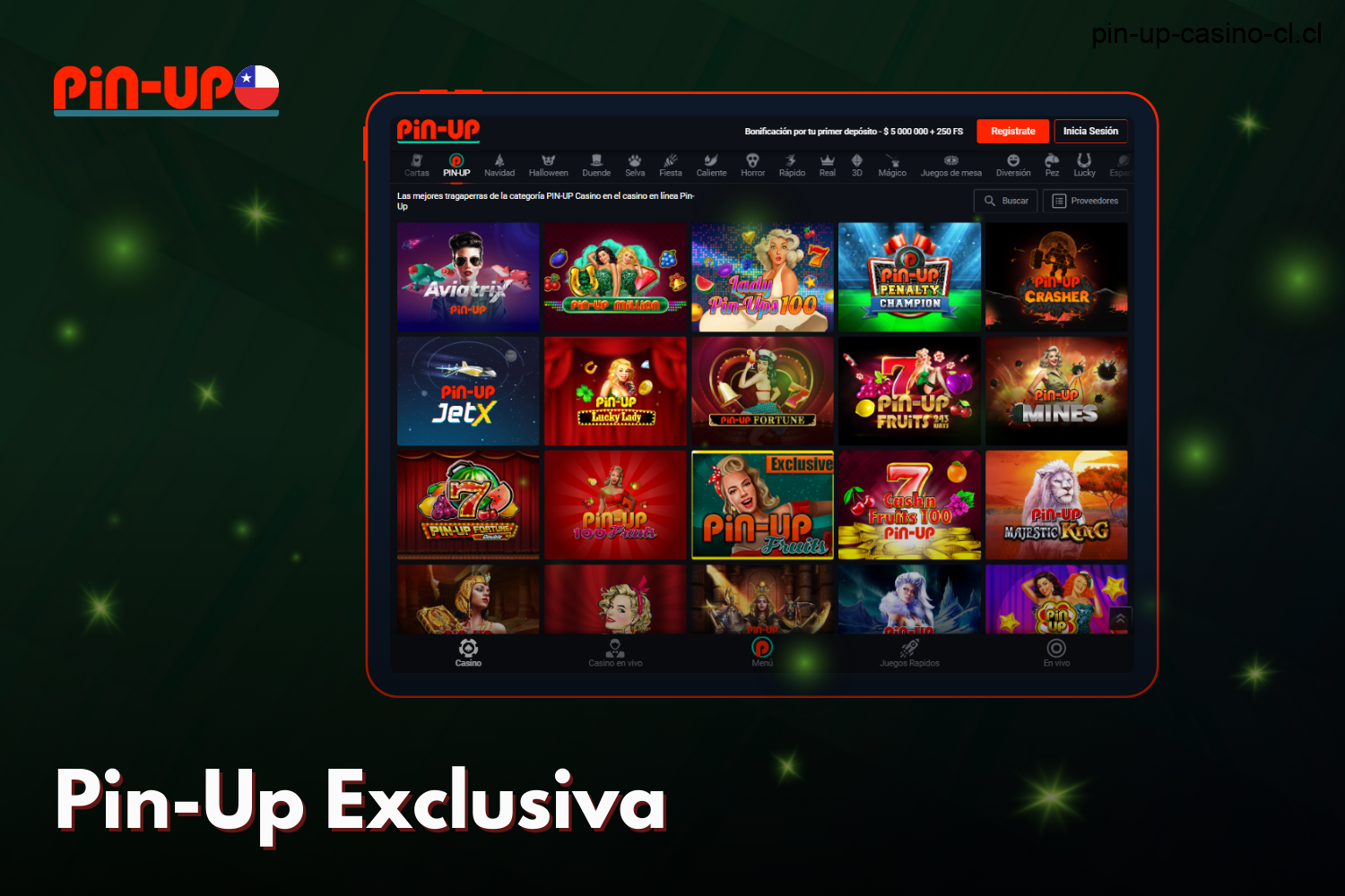 La sección Casino cuenta con juegos Pin Up Exclusiva para jugadores chilenos