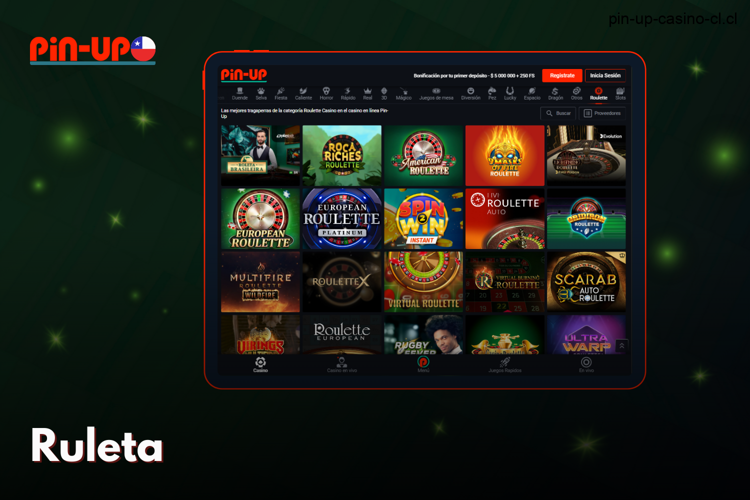 La sección Casino ofrece la ruleta Pin Up para los jugadores de Chile