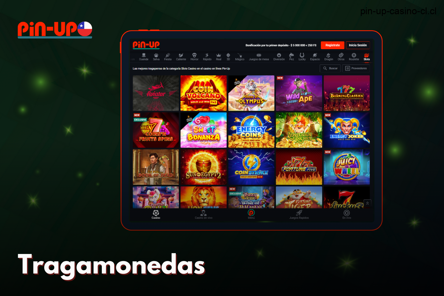 La sección Casino ofrece máquinas tragaperras Pin Up para los jugadores chilenos