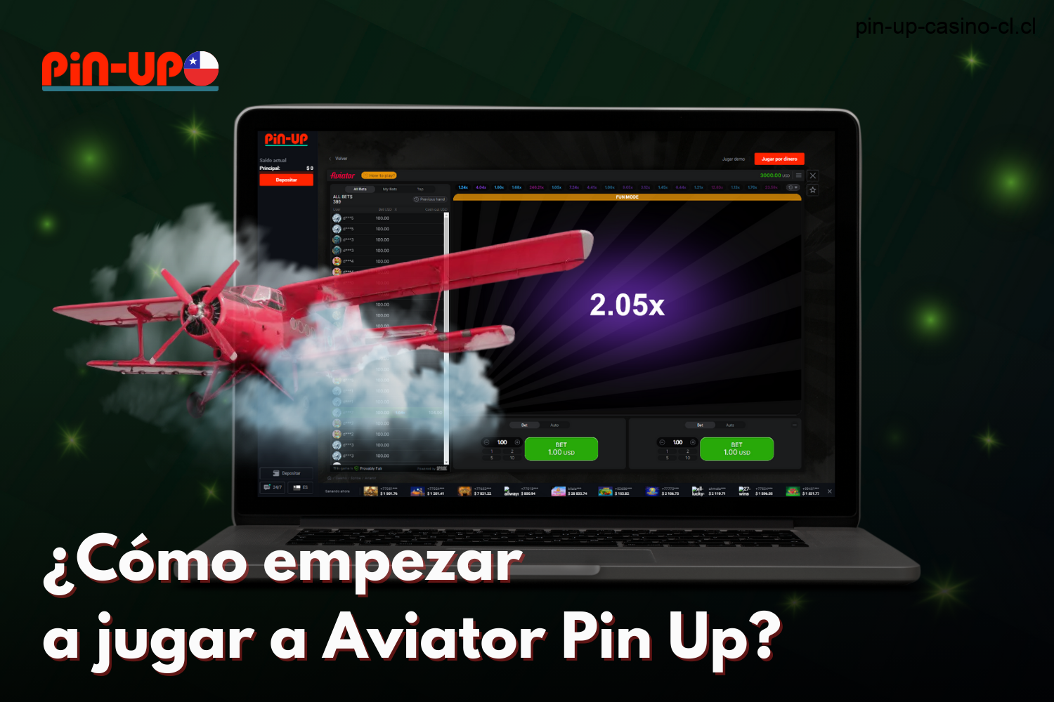 Para empezar a jugar a Aviator Pin-Up, los usuarios de Chile deben crear una cuenta, hacer un depósito y empezar a hacer apuestas